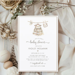 Invitación Its a Girl Clothes Minimalist Boho Baby Shower