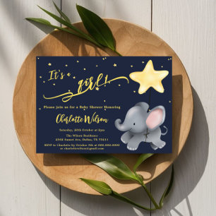 Invitación It's a Girl! Cute Baby Elephant Baby Shower