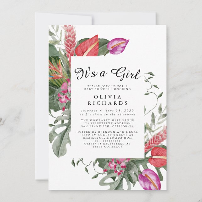 Invitación It's A Girl Floral Baby Shower Invitation (Anverso)