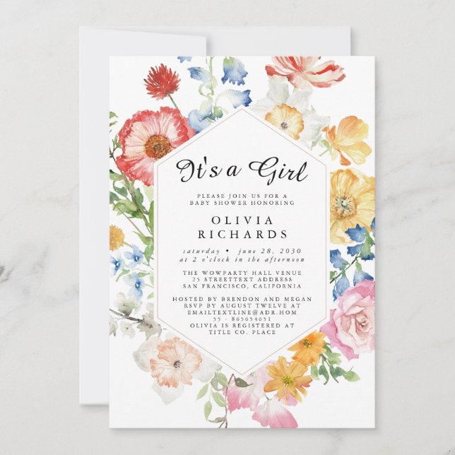 Invitación It's A Girl Floral Baby Shower Invitation (Anverso)