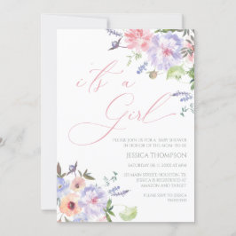 Invitación i'ts a Girl Floral Baby Shower pink and purple Inv