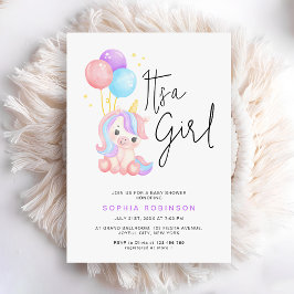 Invitación It's a Girl Magical Unicorn Baby Girl Shower