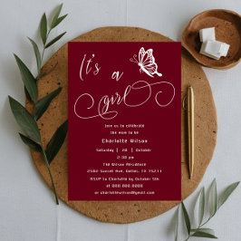 Invitación It's A Girl Modern Minimal Butterfly Baby Shower