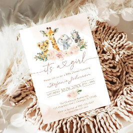 Invitación It's A Girl Party Animals Safari Baby Shower