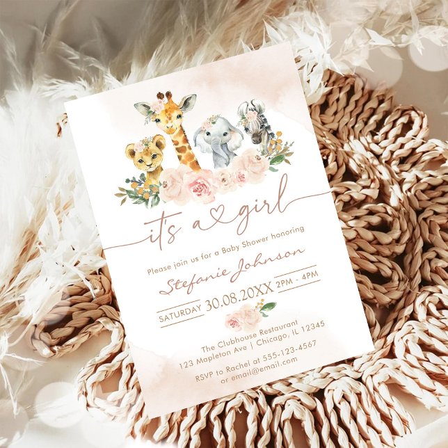 Invitación It's A Girl Party Animals Safari Baby Shower (Subido por el creador)