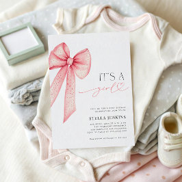 Invitación It's a Girl Pink Bow Baby Shower Invitation