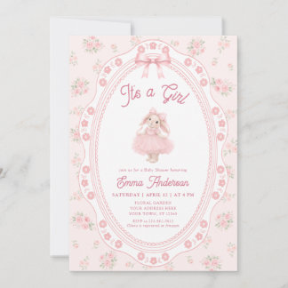 Invitación It's a Girl Pink Bunny Girl Baby Shower