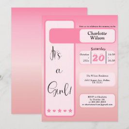 Invitación It's A Girl! Pink Gradient Cute Baby Shower