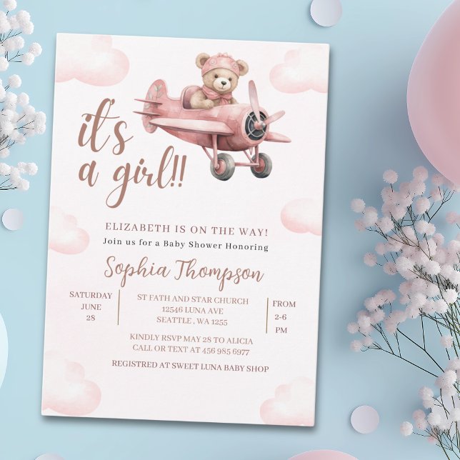 Invitación It's a Girl, Pink Teddy Bear Baby Shower Girl (Subido por el creador)