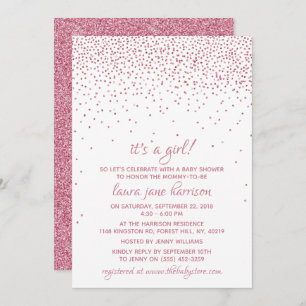 Invitación It's a Girl! Purpurina rosa Confetti Baby Shower