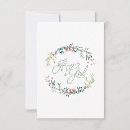 Invitación It's a Girl Quote in Pink Green on Floral Wreath