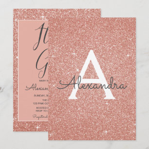 Invitación It's a Girl! - Rosa Baby Shower Purpurina Gold