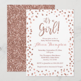 Invitación It's a Girl Rose Gold Baby Shower Invitation