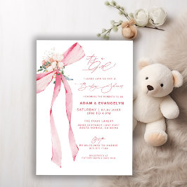 Invitación It's a Girl! Rubor Pink Bow Floral Baby Shower