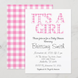 Invitación Its A Girl Simple Pink and White Baby Shower