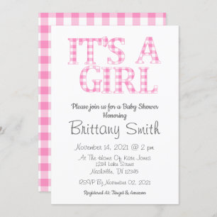 Invitación Its A Girl Simple Pink and White Baby Shower