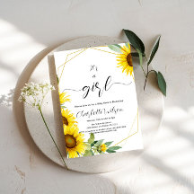 It's a Girl! Watercolor Sunflower Baby Shower