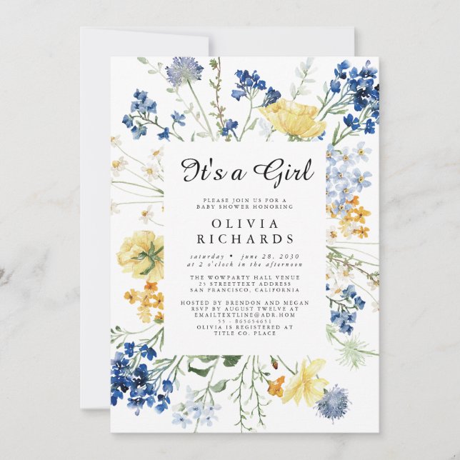 Invitación It's A Girl Wildflower Floral Baby Shower (Anverso)