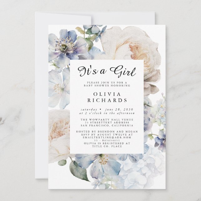 Invitación It's A Girl Wildflower Floral Baby Shower (Anverso)