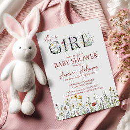 Invitación It's a Girl with Spring Flowers Baby Shower