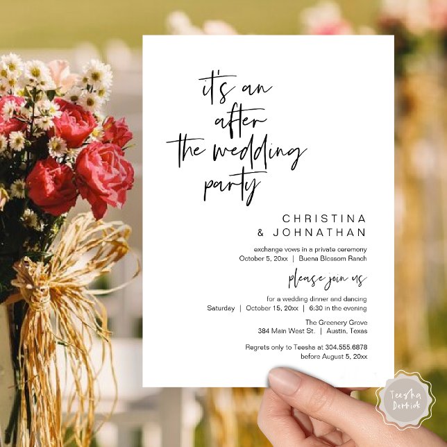 Invitación It's an after the wedding party, elopement dinner (It's an after the wedding, Elopement dinner dancing brunch Party Invitation Card PDF Black White)