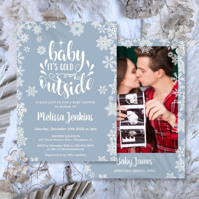 Invitación It's Cold Outside Boy Photo Winter Baby Shower (It's Cold Outside Boy Photo Winter Baby Shower Invitation)