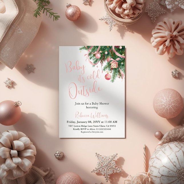 Invitación It's Cold Outside Pink Bow Winter Girl Baby Shower (Subido por el creador)