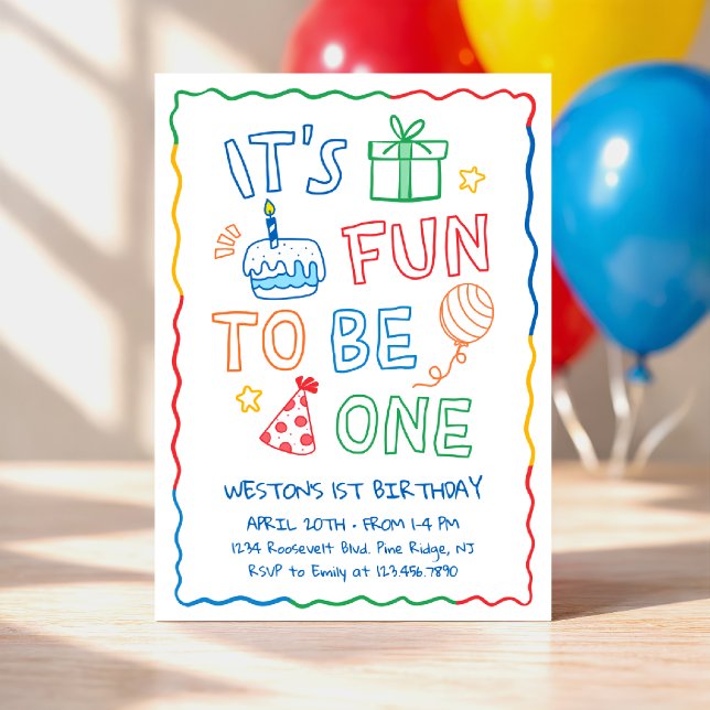 Invitación It's Fun to Be One Colorful 1st Birthday (Subido por el creador)