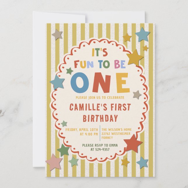 Invitación It's Fun to Be One Colorful 1st Birthday (Anverso)