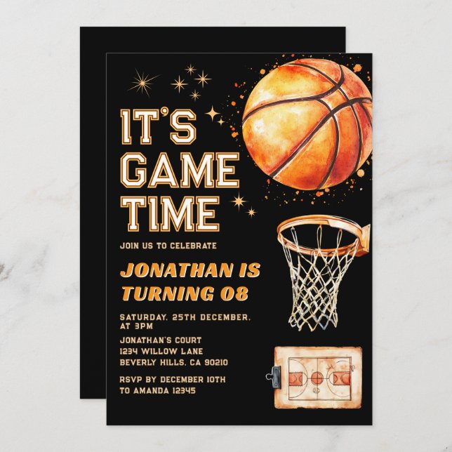 Invitación It's Game Time ANY AGE Basketball Birthday Sports (Anverso / Reverso)