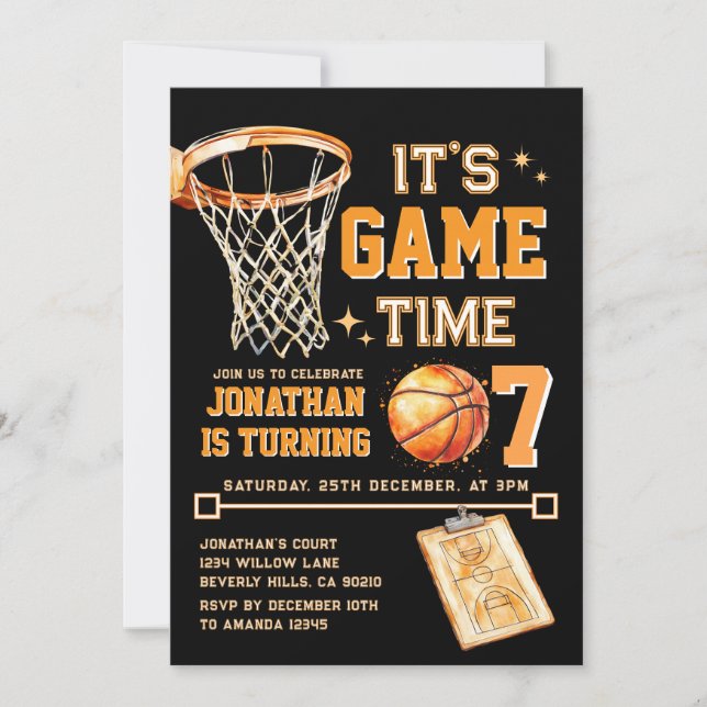 Invitación It's Game Time ANY AGE Basketball Birthday Sports (Anverso)