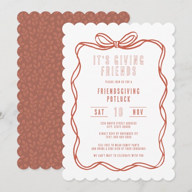 Invitación It's Giving Friends Friendsgiving Coquette Bow (Anverso / Reverso)
