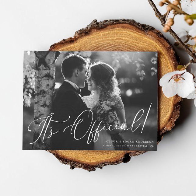 Invitación It's Official! Chic Script Wedding Photo Elopement (Subido por el creador)