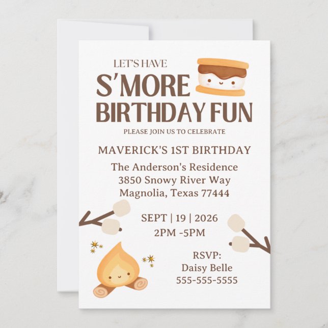 Invitación It's S'more Fun to Be One First Birthday  (Anverso)