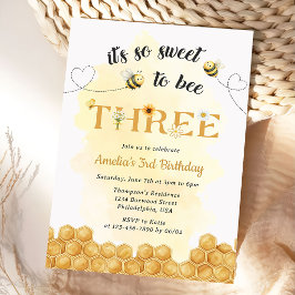Invitación It's So Sweet To Bee 3rd Birthday Invitation