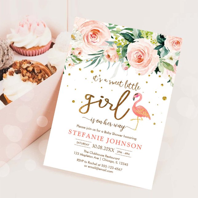 Invitación It's Sweet Little Girl Flamingo Baby Shower  (Subido por el creador)
