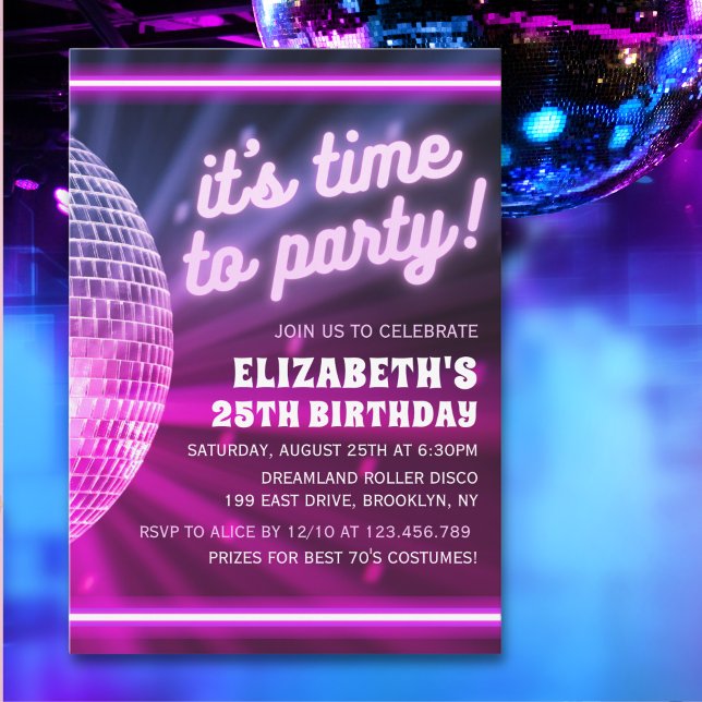 Invitación It's time to Party | Disco Birthday Theme (Subido por el creador)