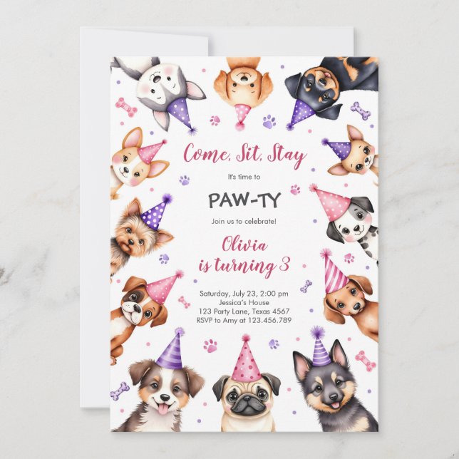 Invitación It's Time to Paw-ty Party Animals Kids Birthday (Anverso)