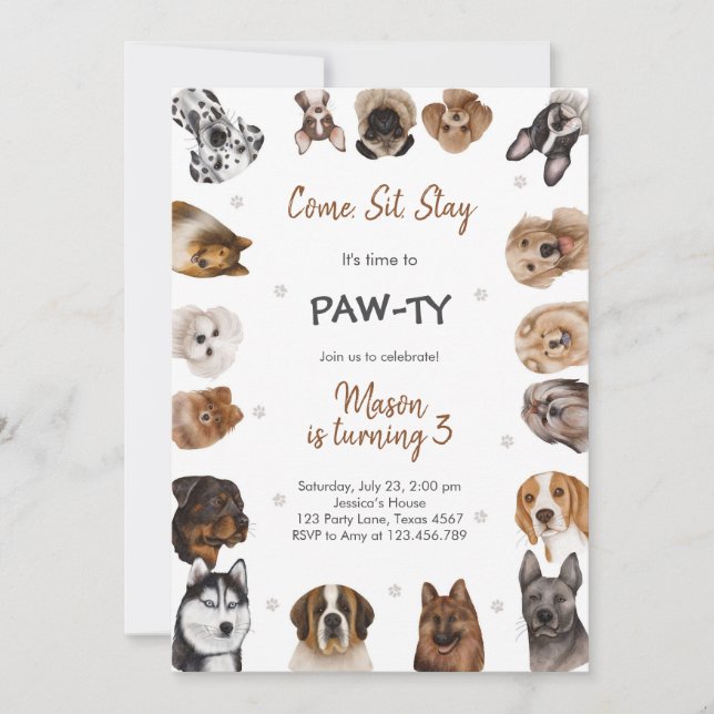 Invitación It's Time to Paw-ty Party Animals Kids Birthday (Anverso)