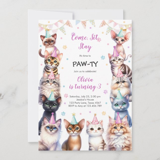 Invitación It's Time to Paw-ty Party Animals Kids Birthday (Anverso)
