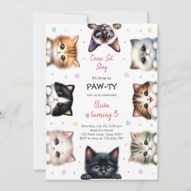 Invitación It's Time to Paw-ty Party Animals Kids Birthday (Anverso)