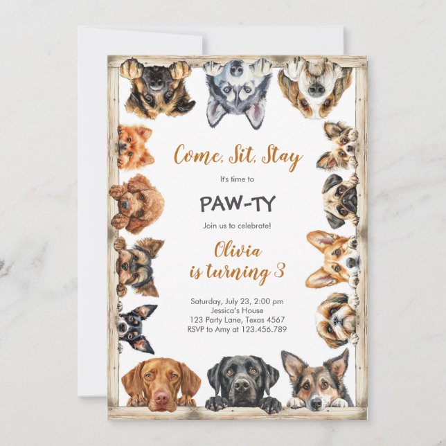 Invitación It's Time to Paw-ty Party Animals Kids Birthday (Anverso)