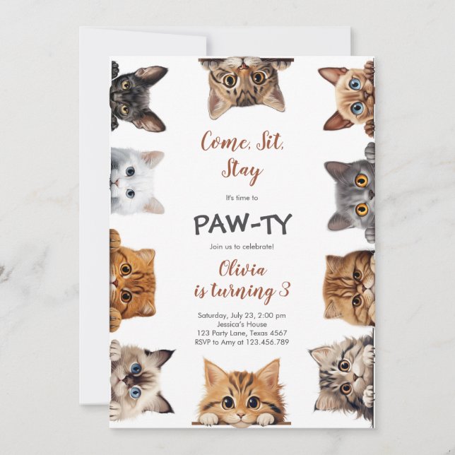 Invitación It's Time to Paw-ty Party Animals Kids Birthday (Anverso)