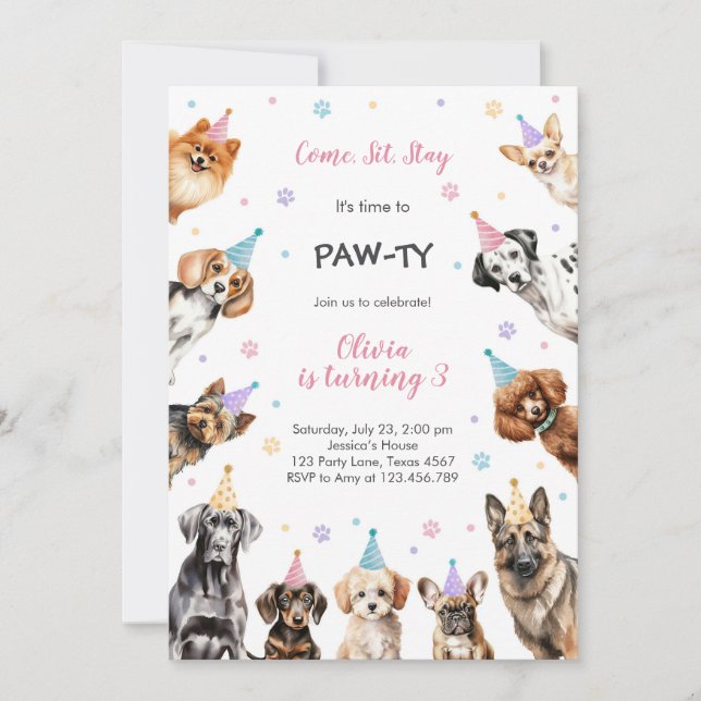 Invitación It's Time to Paw-ty Party Animals Kids Birthday (Anverso)