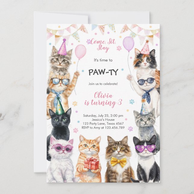 Invitación It's Time to Paw-ty Party Animals Kids Birthday (Anverso)