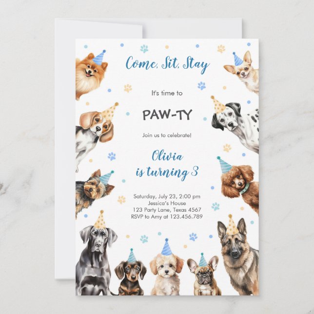Invitación It's Time to Paw-ty Party Animals Kids Birthday (Anverso)