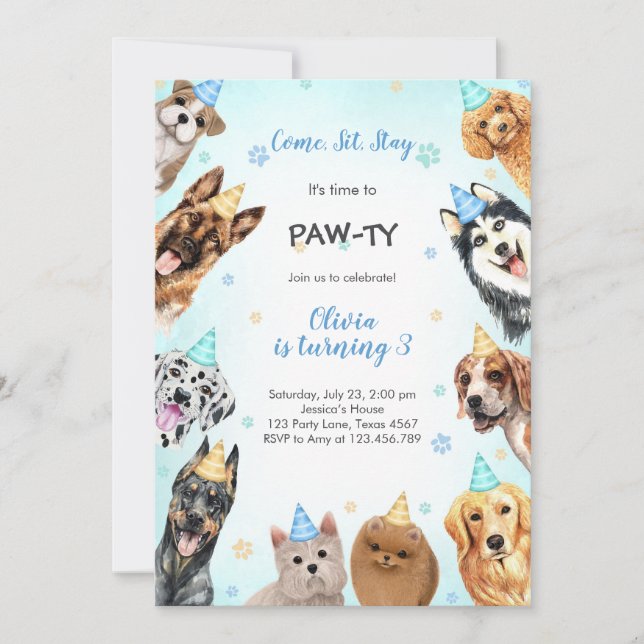 Invitación It's Time to Paw-ty Party Animals Kids Birthday (Anverso)