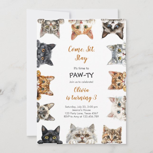 Invitación It's Time to Paw-ty Party Animals Kids Birthday (Anverso)