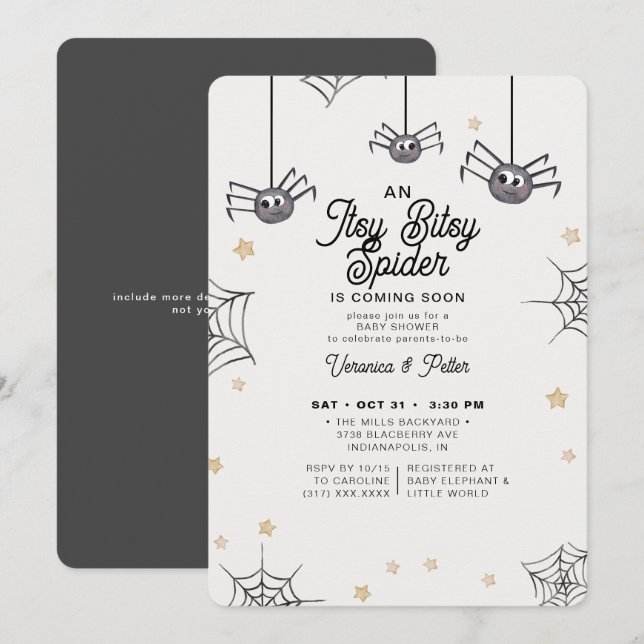 Invitación Itsy Bitsy Spider Neutral Halloween Baby Shower (Anverso / Reverso)