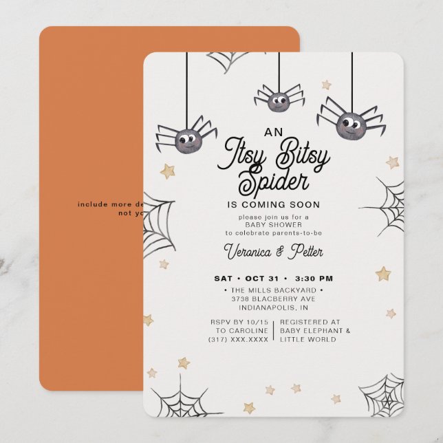Invitación Itsy Bitsy Spider Neutral Halloween Baby Shower (Anverso / Reverso)